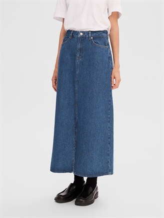 Selected Femme SlfEsther HW Mid Blue Denim Skirt